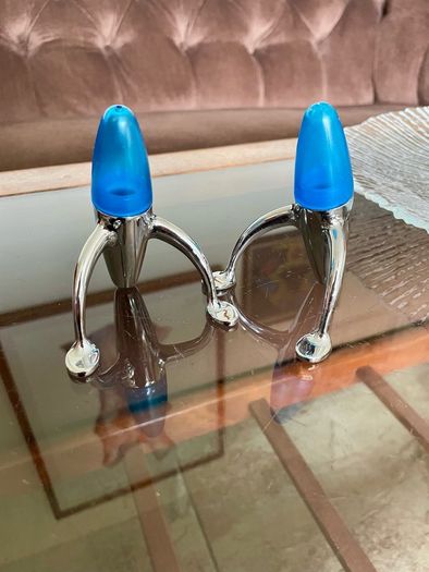 Vintage EZ ECH Centaur Salt Pepper Shakers Polished Stainless Steel Blue Space Age Design 1990s