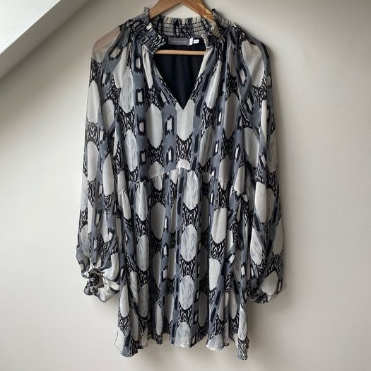 Mint Velvet Grey Abstract Print Flared Mini Dress Size M