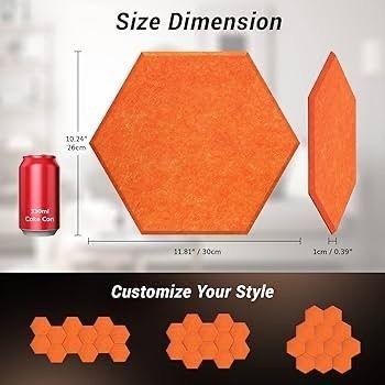 NEW SALE | 12 Pack Hexagon Acoustic Panels Self-adhesive, 30x26x0,9cm High Density Sound Proof Panels