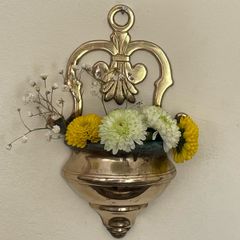Vintage Brass Holy Water Font Wall Hanging Religious Home Decor