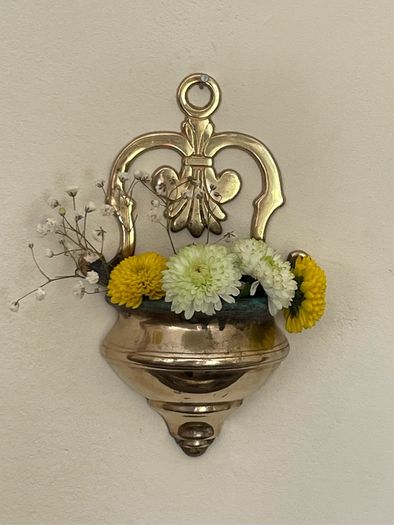 Vintage Brass Holy Water Font Wall Hanging Religious Home Decor