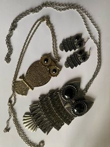 Owl earrings and matching necklaces