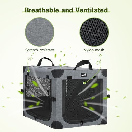 Dog Car Crate, Collapsible Dog Crate with Breathable Mesh, 76x51x51cm Dog Travel Crate Sturdy Frame for Small and Medium Dogs, Suitable for Traveling, Visit Veterinarian and Insides