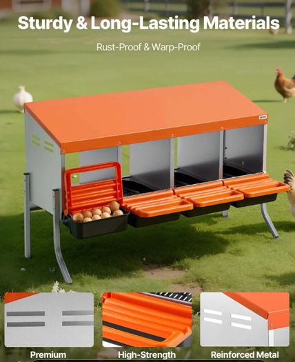 4 Compartment Chicken Nesting Box with Support Legs Roll Away Egg Collection