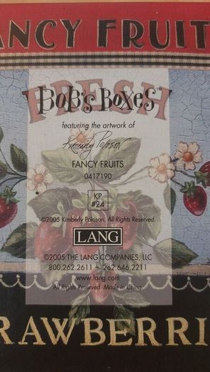 Fabulous Set of Four Graduated Stackable Nesting Storage Boxes by Quality Manufacturer Bob's Boxes/Lang Paper Co. with "Fancy Fruits" Artwork by Kimberly Poloson