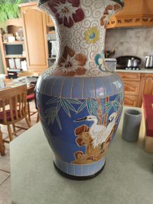 Vintage 20 inches tall hand painted Oriental Asian Large Pottery Vase