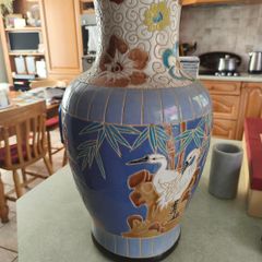 Vintage 20 inches tall hand painted Oriental Asian Large Pottery Vase