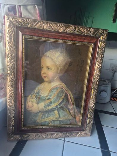 Vintage glass gold framed print of Baby Stuart by Anthony Van Dyke