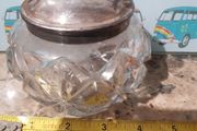 vintage glass sugar bowl with integrated thongs