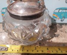 vintage glass sugar bowl with integrated thongs