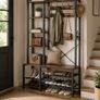 Industrial Hallway Coat Rack with Bench, Shoe Storage Shelves & Hooks Image 4