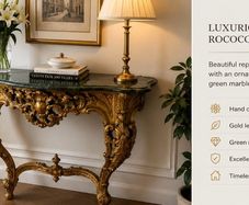 Louis XV Rococo style giltwood console table with green marble top
