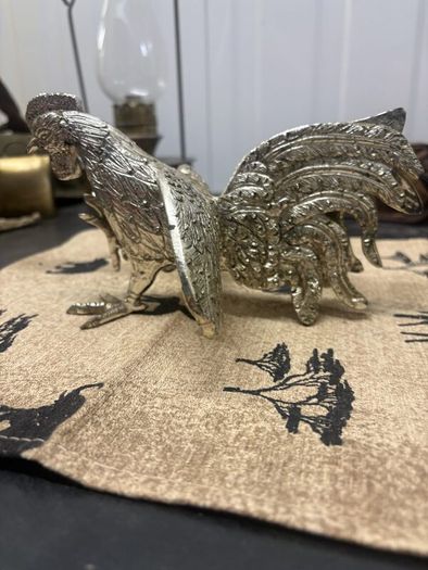 Vintage Silver-Tone Fighting Rooster Figurine