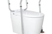 Toilet Safety Rail, Bathroom Toilet Seat Frame, Adjustable Width &amp; Height Fit Most Toilets, Supports 300lbs, Toilet Handles Grab Bars with Padded Armrests for Handicap,