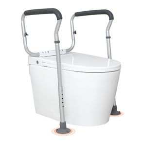 Toilet Safety Rail, Bathroom Toilet Seat Frame, Adjustable Width & Height Fit Most Toilets, Supports 300lbs, Toilet Handles Grab Bars with Padded Armrests for Handicap,