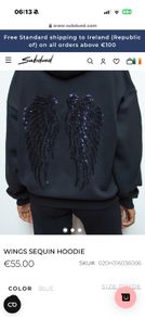 Navy Angel Wings Sequin Hoodie. New. Size M