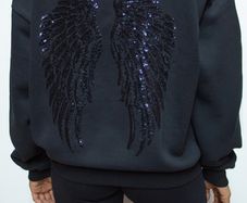 Navy Angel Wings Sequin Hoodie. New. Size M