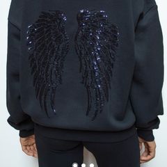 Navy Angel Wings Sequin Hoodie. New. Size M