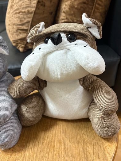 x2 Grey and Brown bulldog fabric door stopper filled with sand