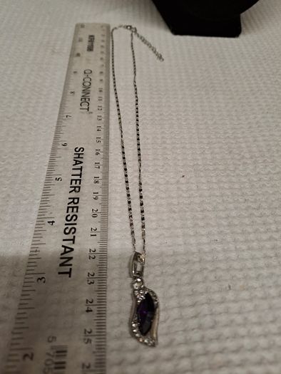 Silver Tone Necklace with Purple Crystal Pendant