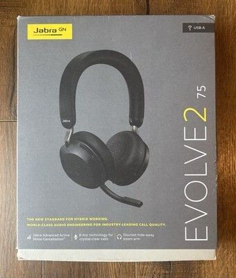 Jabra Evolve2 75 Wireless PC Headset with 8-Microphone Technology - Dual Foam Stereo Headphones with Adjustable Advanced Active Noise Cancellation, USB-A Bluetooth Adapter and UC Compatibility - Black