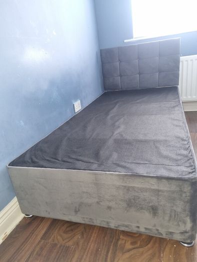 single velvet bed wite large drawers