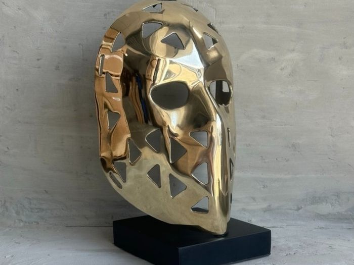 Mask Sculpture On Stand- Polished Bronze