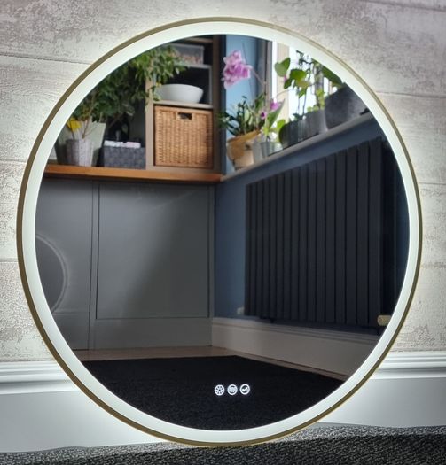 LED Bathroom Mirror Gold 80cm Bluetooth Demister Bright Light Makeup Cosmetic 3 Color Temperature