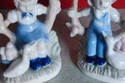 SET OF Boy &amp; Girl PORCELAIN Figurines Blue / White.