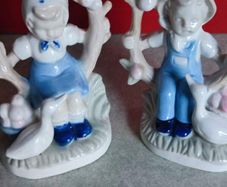 SET OF Boy & Girl PORCELAIN Figurines Blue / White.
