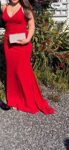 Dani's Closet red sparkly cross back debs dress