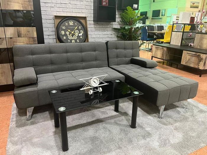Scandi Vibes Corner Sofa Bed with a Twist, Dark grey black fabric