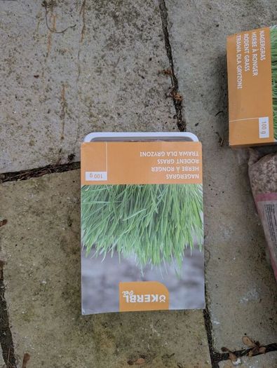 Rabbit bedding, grass and a brush