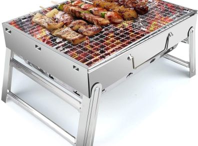Stainless Steel BBQ Barbecue Grill , Portable Folding Charcoal BBQ Grill Table Desktop Barbecue Smoker Grill for Outdoor Picnic Garden Terrace Camping Trip