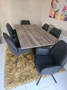 Modern Dining Table & 6 Grey Chairs