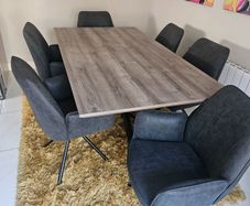 Modern Dining Table & 6 Grey Chairs