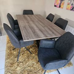 Modern Dining Table & 6 Grey Chairs