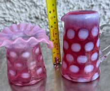 Fenton Cranberry opalescent coin dot glass