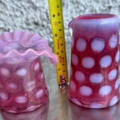 Fenton Cranberry opalescent coin dot glass