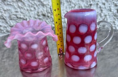 Fenton Cranberry opalescent coin dot glass