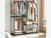 Open wardrobe  wardrobe open, clothes rack, clothes rail, wardrobe, 43 x 138 x 182 cm, 3 hanging compartments, plenty of space, for bedroom, living room, black