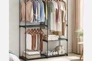 Open wardrobe  wardrobe open, clothes rack, clothes rail, wardrobe, 43 x 138 x 182 cm, 3 hanging compartments, plenty of space, for bedroom, living room, black