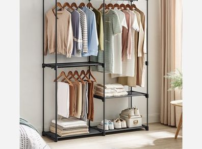 Open wardrobe  wardrobe open, clothes rack, clothes rail, wardrobe, 43 x 138 x 182 cm, 3 hanging compartments, plenty of space, for bedroom, living room, black