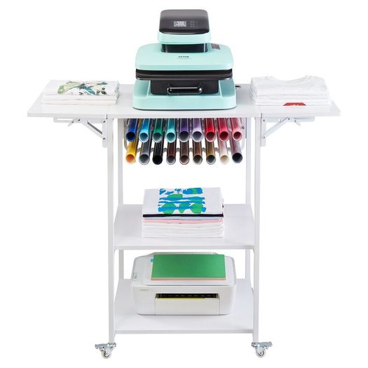 Heat Press Table 3Tier Movable Heat Press Stand Foldable with Wheels Brown