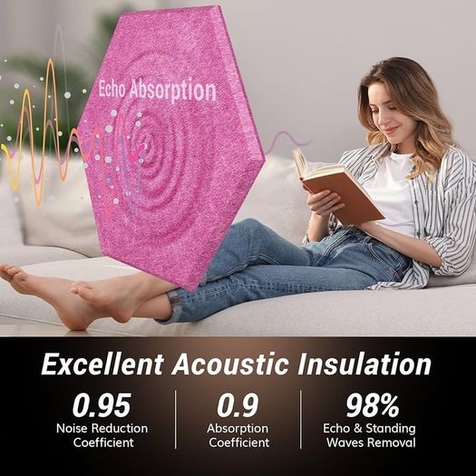 NEW SALE | 12 Pack Hexagon Acoustic Panels Self-adhesive, 30x26x0,9cm High Density Sound Proof Panels