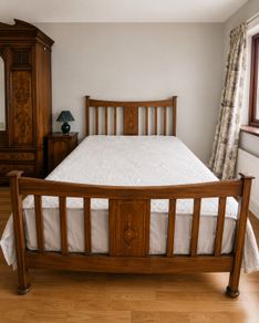 Antique Double Bed in Walnut with decorative inlay