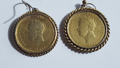 coin earrings ext. rare variant 1825 and 1826 UK shillings