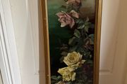 Antique Reverse and Surface Painted Glass Still Life of Roses