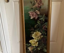 Antique Reverse and Surface Painted Glass Still Life of Roses