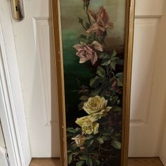 Antique Reverse and Surface Painted Glass Still Life of Roses